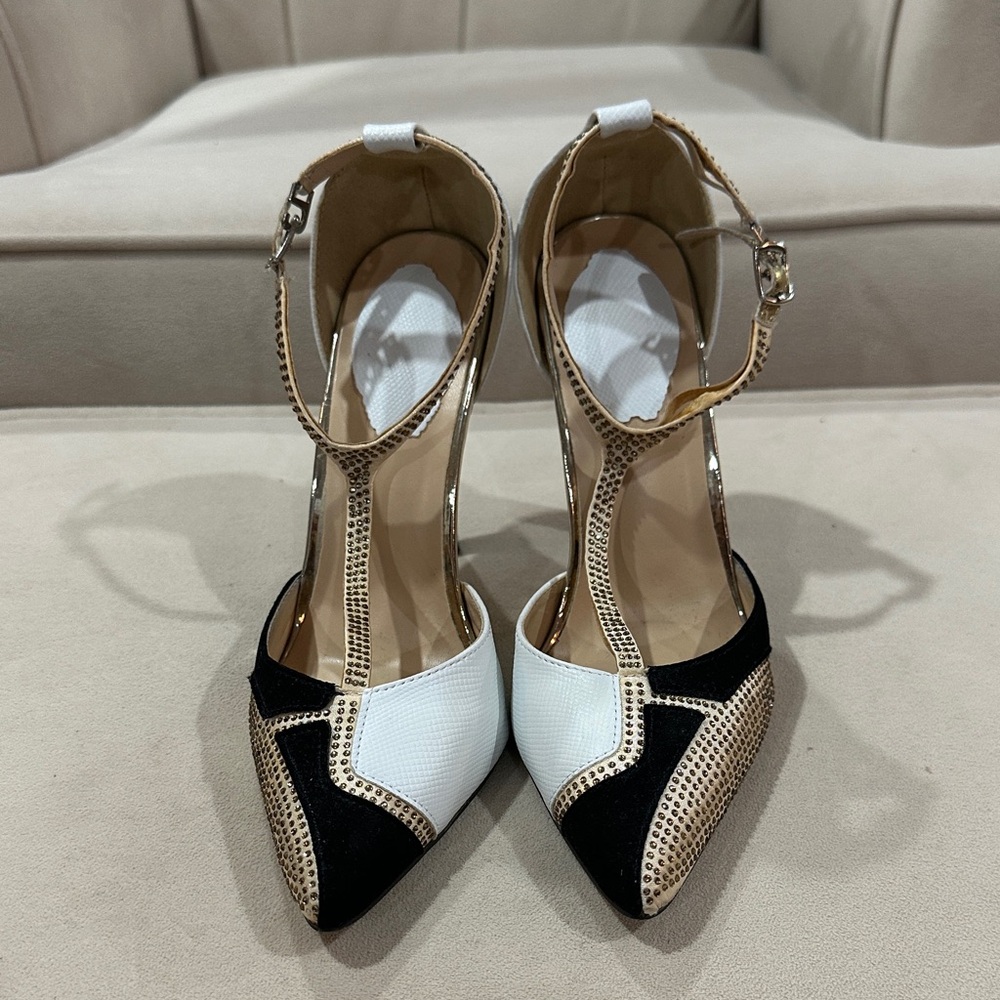 Black, White and Gold Heels